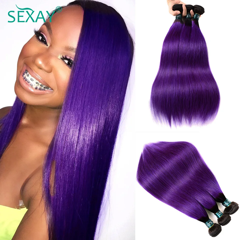 Sexay-Peruvian Straight Hair Weave Bundles, Remy, Ombre, Colorido, 1B, 10-28"