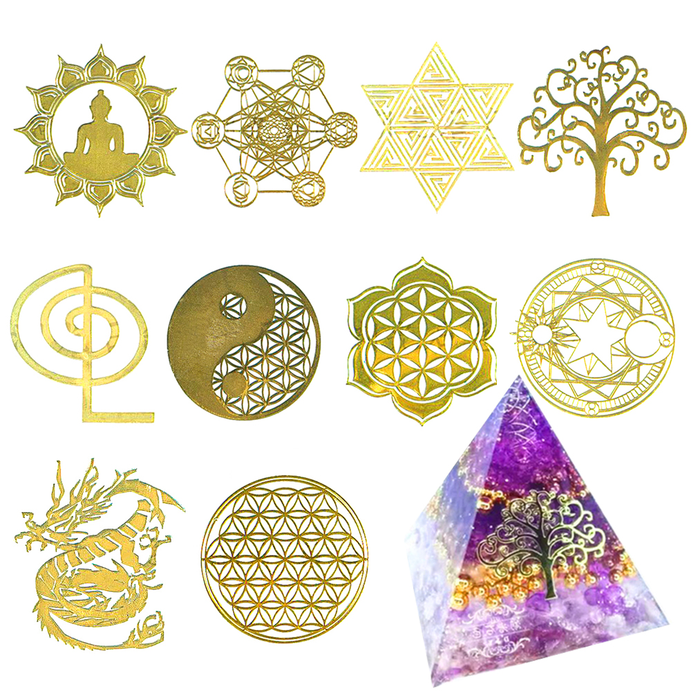 Mezcla de 10 unidades de pegatinas de cobre y Metal con diseño de torre, energía para manualidades, resina de silicona, molde, herramienta de joyería artesanal, fabricación de joyas