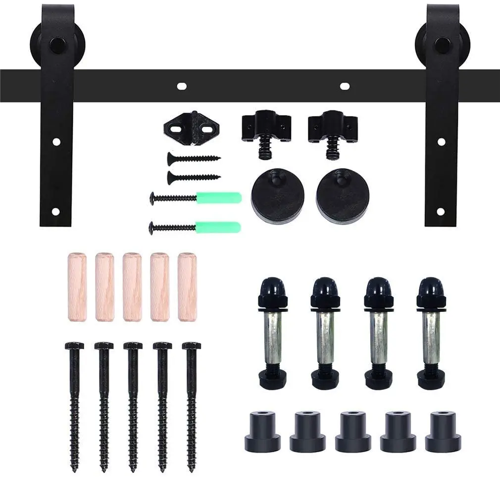 HACCER 4-9.6FT Đơn Trượt Kho Thóc Cửa Phần Cứng Cửa Gỗ Phần Cứng Bộ Đen Hình Chữ J Top Gắn Móc Treo Hệ Thống