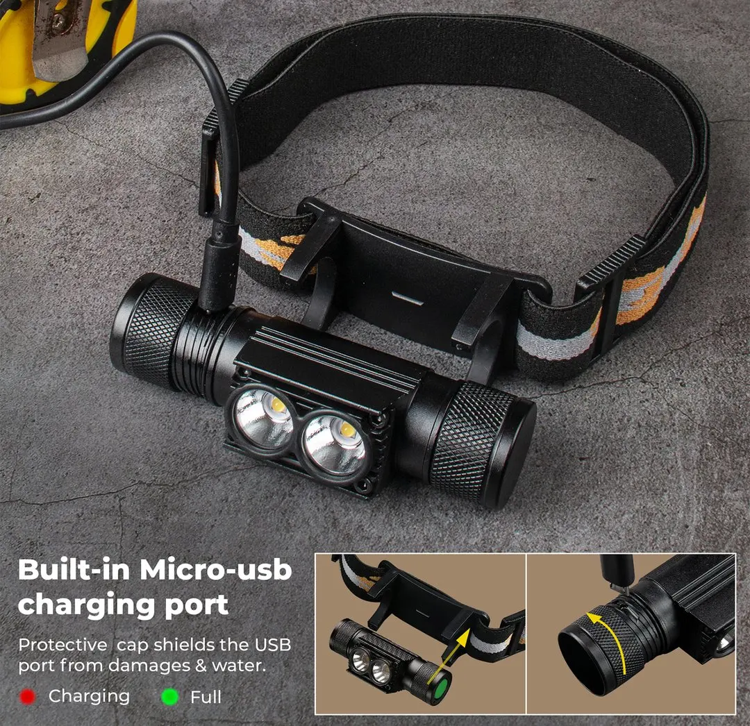 SOFIRN H25L linterna frontal recargable por USB de 1000LM con batería 18650 Dual TN-3535 90CRI 5000K linterna de cabeza antorcha de pesca para acampar