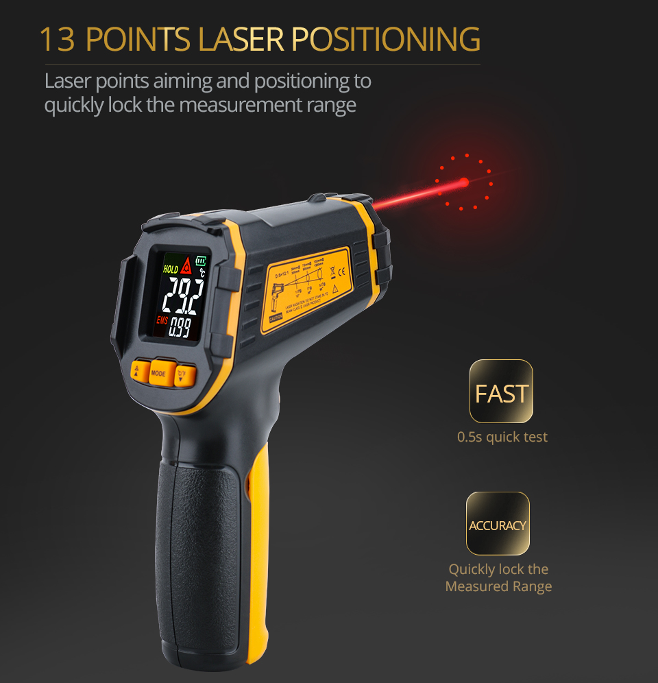 Kỹ Thuật Số Hồng Ngoại Nhiệt Kế Laser Đo Nhiệt Độ Không Tiếp Xúc Pyrometer Imager Nhiệt Ẩm Kế Hồng Ngoại Termometro Màn Báo Động Ánh Sáng