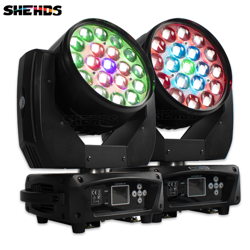 SHEHDS 2PCS Strahl + Waschen 19x15W RGBW Zoom Moving Head Beleuchtung für Disco KTV Party Weihnachten lichter Publikum Theater