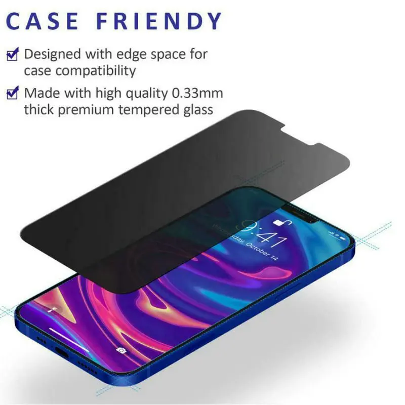 Pelindung Layar Kaca Tempered Privasi Anti Mengintip untuk iPhone 13 12 Pro Max 11 XR XS X 8 7 Plus 50 dengan Ritel Kertas
