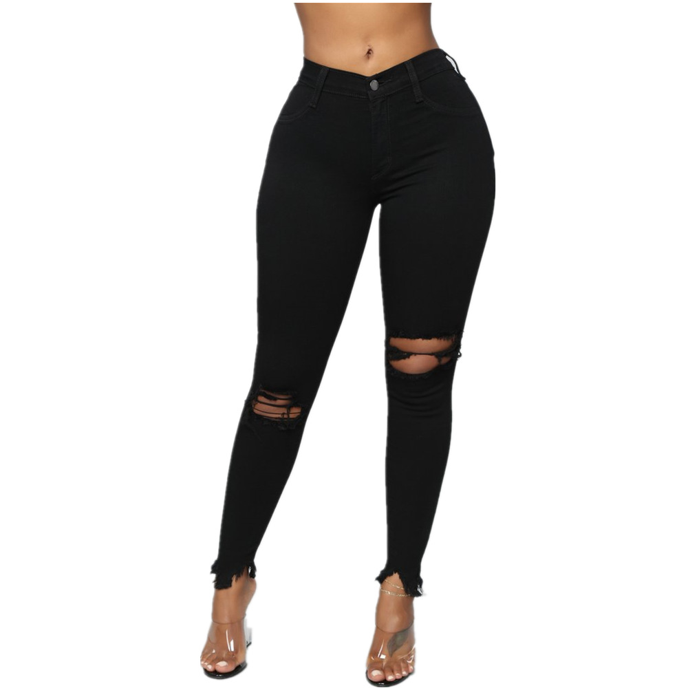 Schwarz und Weiß Zerrissene Jeans Für frauen Dünne denim Jeans Beiläufige Dünne bleistift hosen Mode Frauen kleidung der S-3XL Drop verschiffen