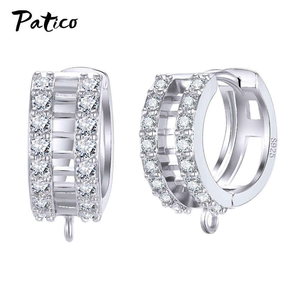 Venta al por mayor de pendientes de gancho de Plata de Ley 925, accesorios DIY, pendientes hechos a mano de circonia cúbica AAA de cristal, accesorios para hacer joyas