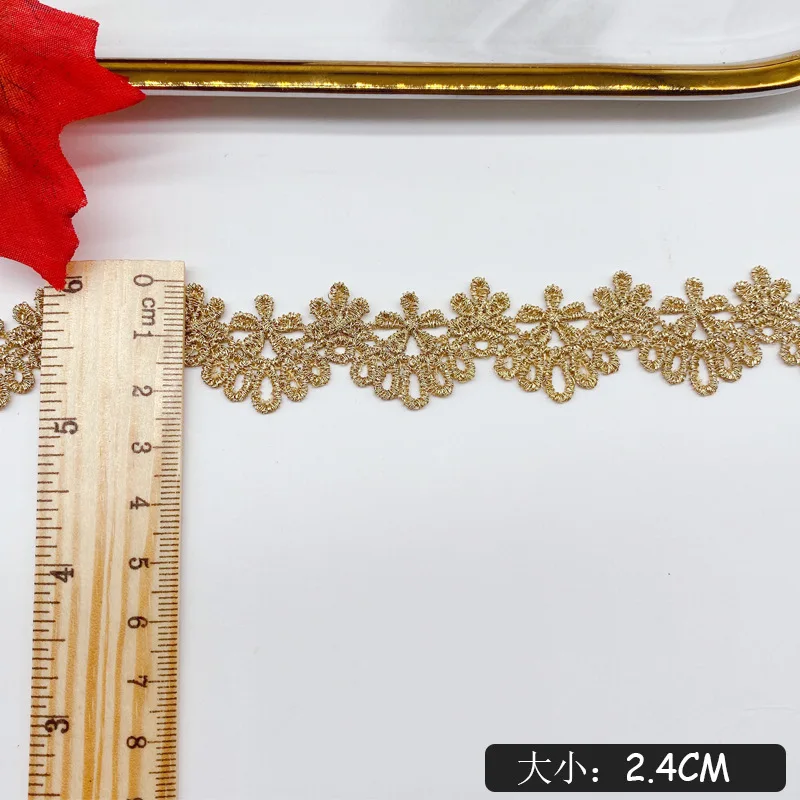 金糸中空花刺繍 2.4 センチメートルレーストリムリボンルームパーティーの装飾 DIY ロリータスカート縫製衣類付属品
