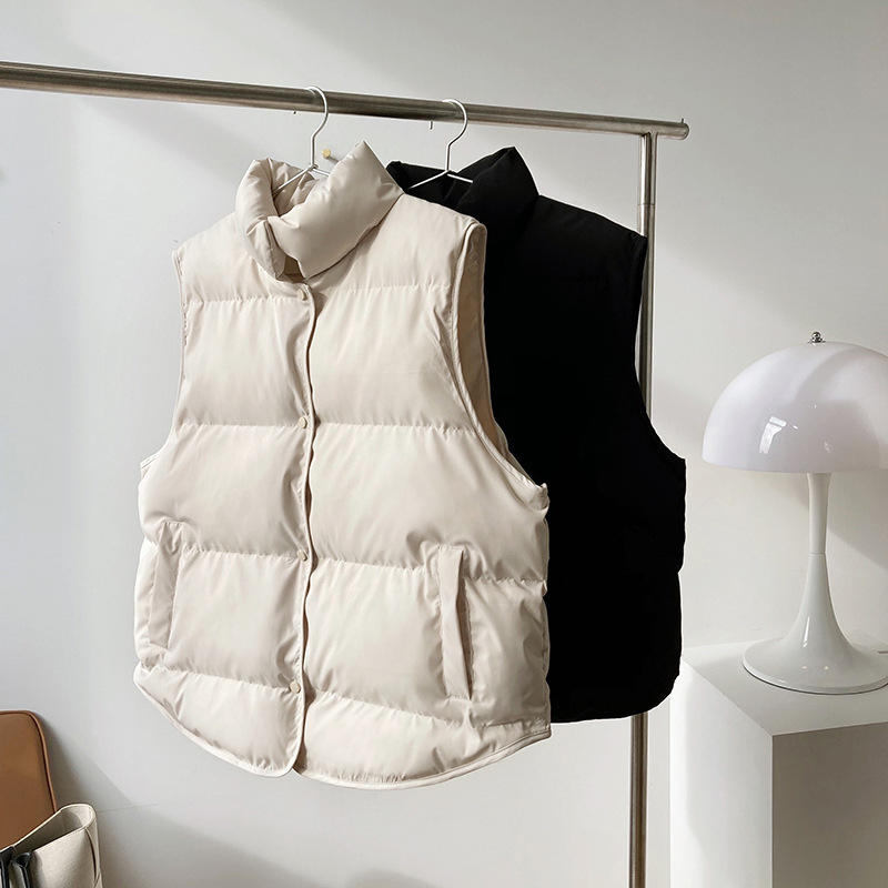 2024 Frauen Weste Mantel Stand Kragen Winter Frauen warmen Mantel übergroße Tops beige Weste Chaleco Mujer Weste Casaco Feminino
