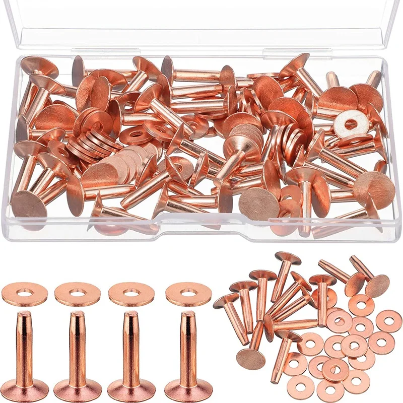 Bộ 50 Đồng Đinh Tán Và Burrs, Dây Da, Ví Da Đồng Đinh Tán, da Thủ Công DIY Tiếp Liệu (9/16 Inch)