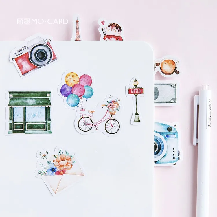 46 Cái/túi Diy Dễ Thương Kawaii Cô Gái Giấy Tờ Du Lịch Dán Vintage Lãng Mạn Cho Nhật Ký Trang Trí Thêu Sò