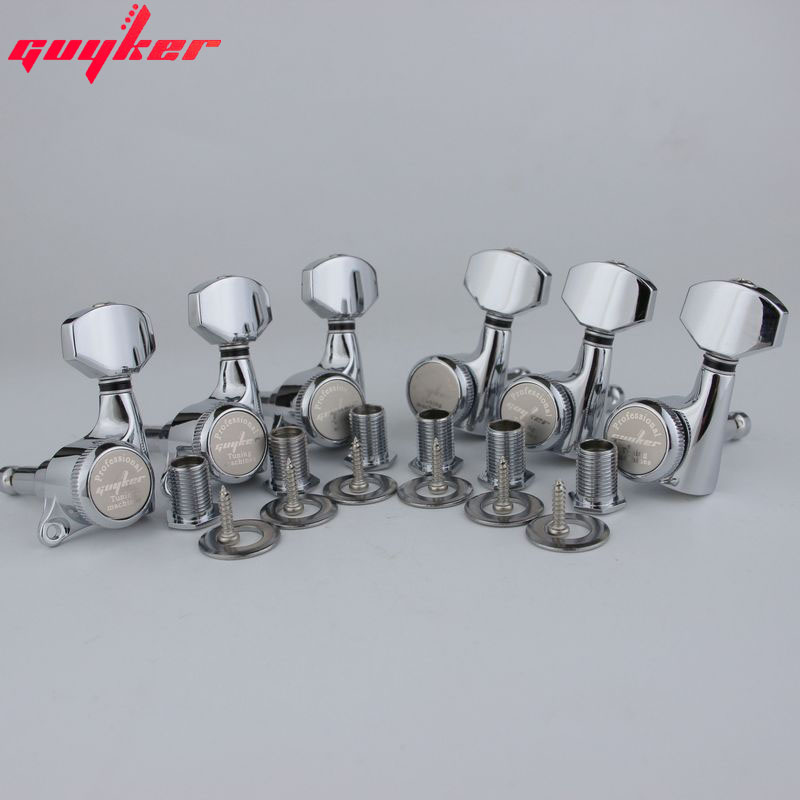 GUYKER 크롬 기타 잠금 튜너, 전기 기타 기계 헤드 튜너, 금속 잠금 실버 기타 튜닝 페그