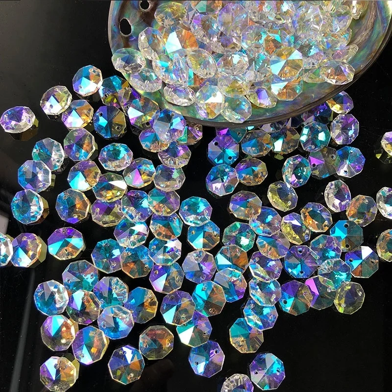 10 Uds. Aurora cristal octagonal cuentas prisma guirnalda hilo lámpara cadena parte Arco Iris atrapasoles cortina DIY fabricación de joyas