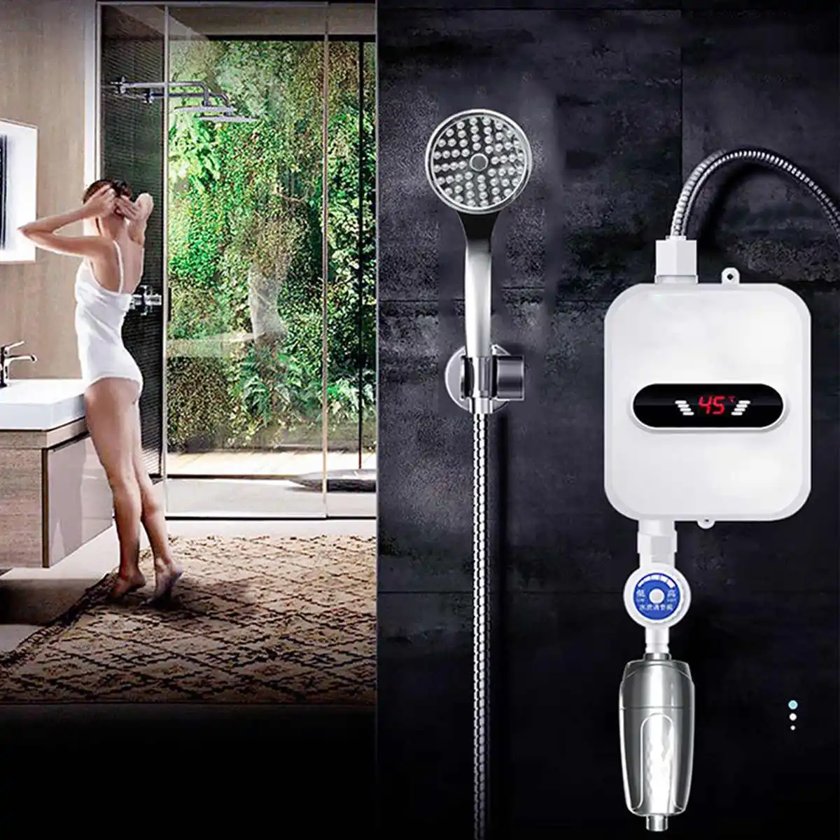 Điện Nhiệt Độ Không Đổi Nước Vòi Làm Nóng Tức Thì Vòi Nước Màn Hình Hiển Thị LED Dọc Lắp Đặt Cho Vòi Sen Tắm
