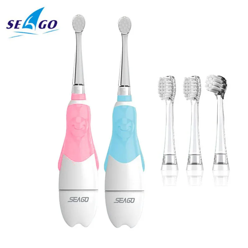 Seago Trẻ Em Âm Bàn Chải Đánh Răng Điện Pin Đèn LED Hẹn Giờ Thông Minh Chống Nước IPX7 Có Thể Thay Thế Được Dupont Đầu Bàn Chải SG513