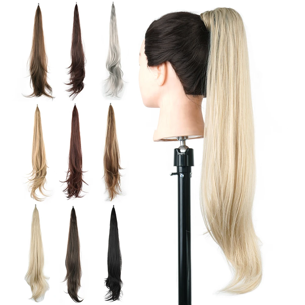 Soowee Coda di cavallo lunga a strati Estensione dei capelli sintetici Coda di cavallo bionda Capelli flessibili Coda di cavallo Posticci