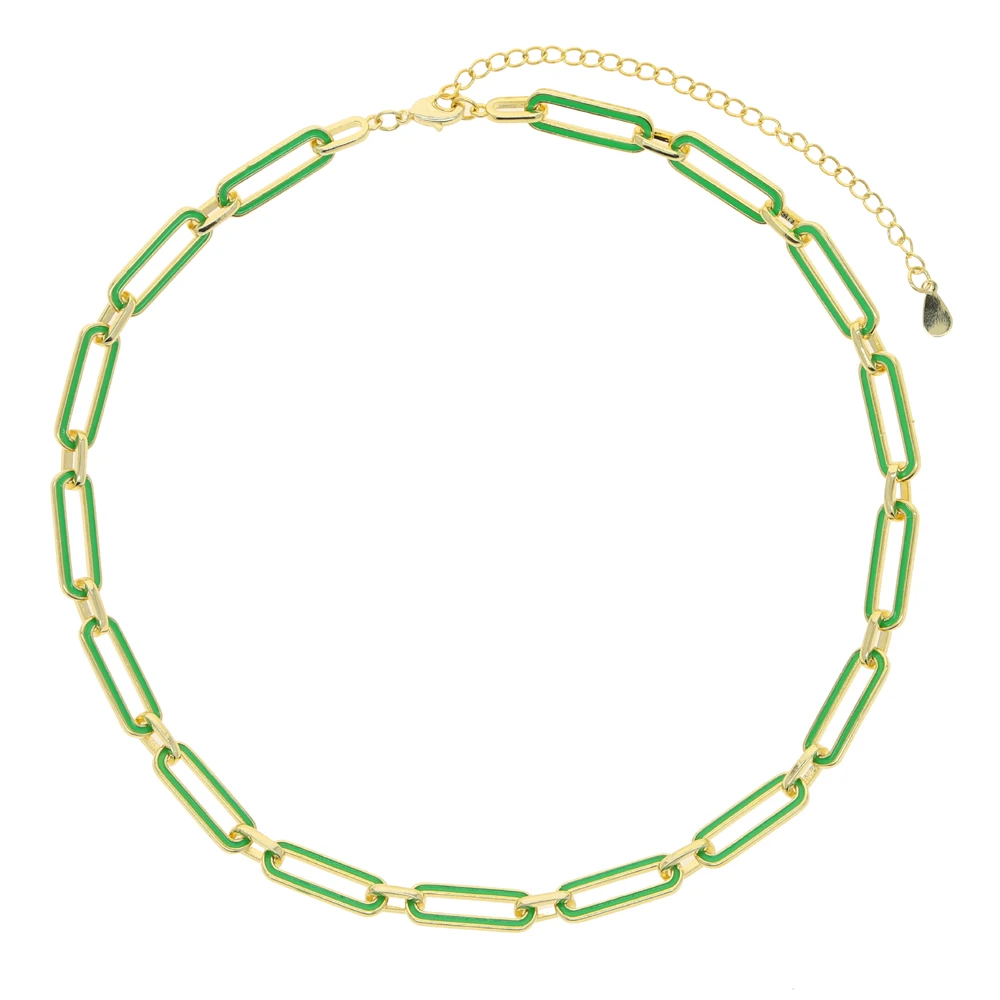 Vnox Kalung Enamel 7 Warna Punk Dasar untuk Pria Wanita Rantai Lengkung Kuba Choker Warna Emas Logam Padat 35 + 10Cm