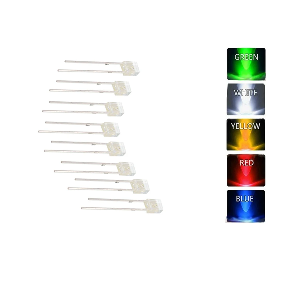 100PCS/LOT 2x3x4 MM Rectangular LED Emitting Diode Lamp White Red Green Blue Yellow Clear Diffused Color Micro DIY Indicator 3V