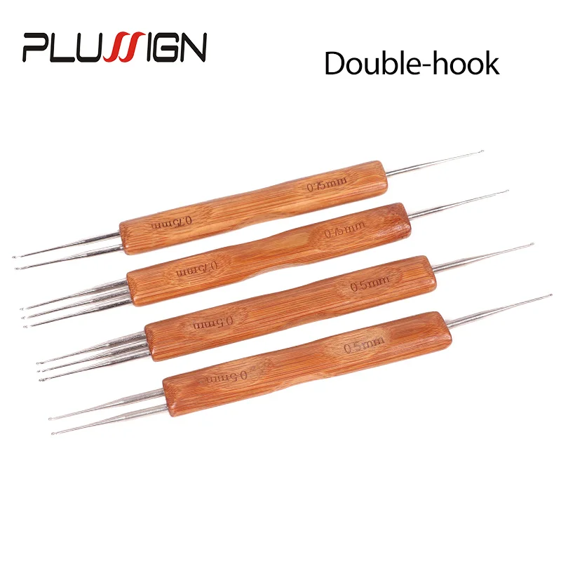 Professional Dreadlock โครเชต์ไม้ไผ่ Handle Hook 0.5 มม.0.75 มม.1 ตะขอ 2 ตะขอ 3-ตะขอเข็มสําหรับ Dreads เข็มล็อค 1 ชิ้น/เซ็ต
