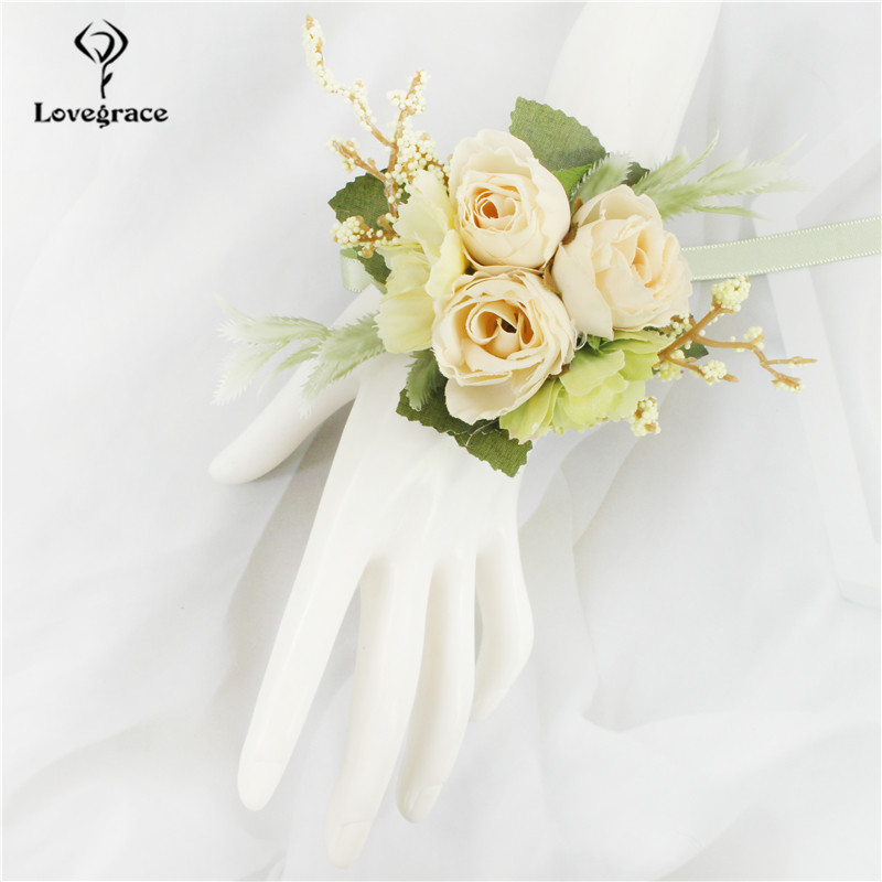 แต่งงาน Boutonniere ผ้าไหมกุหลาบ Corsage ข้อมือสร้อยข้อมือ Bridesmaid ดอกไม้เจ้าบ่าว Buttonhole ชุด Broche Mariage
