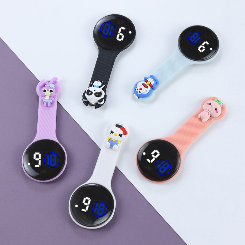 패션 LED 여성 간호사 시계 소녀 귀여운 만화 실리콘 브로치 튜닉 디지털 터치 의사 회중 시계 의료 선물