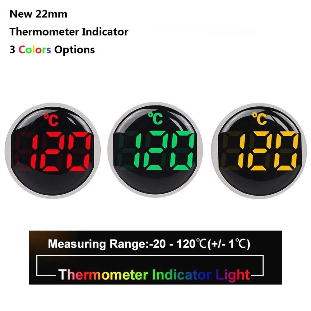 22Mm Tròn Nhỏ Mini Đèn LED Hiển Thị Nhiệt Kế Kỹ Thuật Số Đồng Hồ Đo Nhiệt Độ Chỉ Báo AC 50-380V 220V -20-120'C