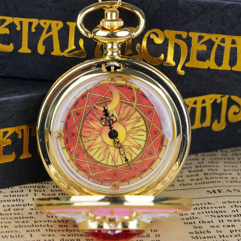 Красные карманные часы для косплея анимации Сакура, цепочка-брелок, ожерелье, карманные часы, подарки для девушек, Женский сувенир