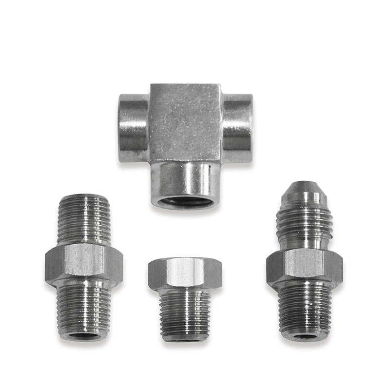 MSCRP Tee fiting adaptor 3 cara 1/8 ", NPT ke 4AN & Plug Block Sensor tekanan oli paduan Aluminium