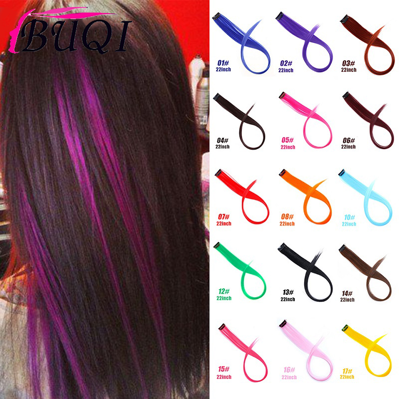 Buqi Thẳng Giả Màu Tóc Kẹp Cột Tóc Rainbow Vệt Tổng Hợp Màu Hồng Cam Trắng Tím Dây Buộc Tóc Trên Kẹp