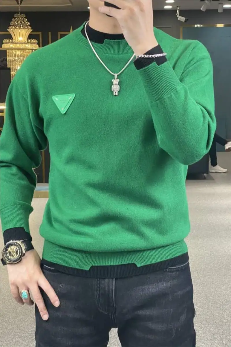 ฤดูใบไม้ร่วงฤดูหนาวเสื้อกันหนาวผู้ชายสบายๆแขนยาวถักPulloversแฟชั่นContrastลูกเรือคอถักเสื้อกันหนาวผู้ชายเสื้อผ้า