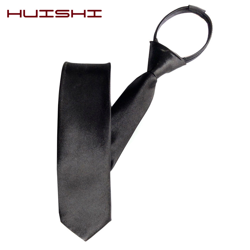HUISHI Cravatta con cerniera pre-annodata Cravatte skinny con cerniera da uomo Rosso Nero Blu Tinta unita Slim Stretto Intrattenimento Party