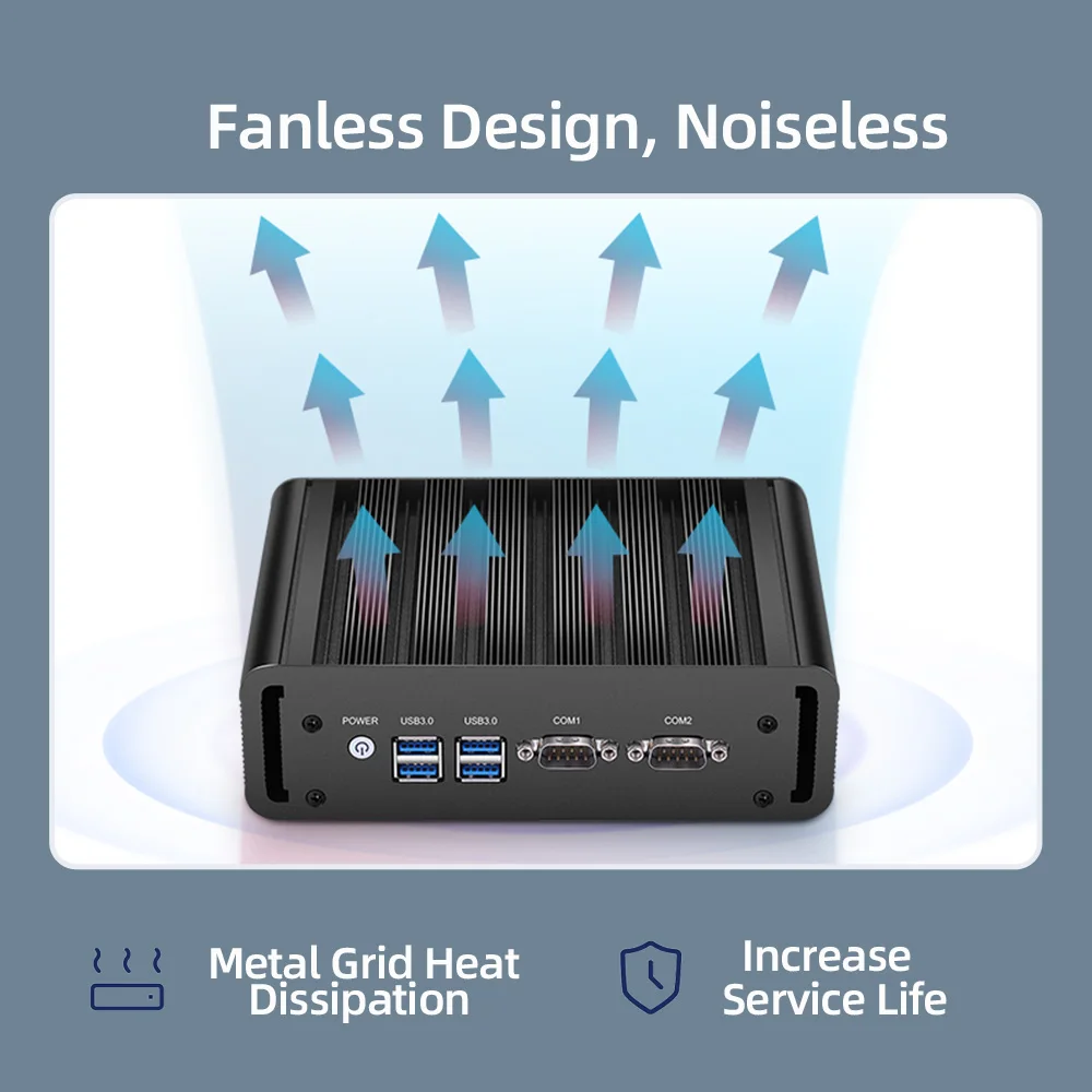 Bebepc industrial mini pc fanless intel core i5 5200u i7 4500u 2 * com rs232 mini computador desktop celeron windows 10 wifi hd 2lan