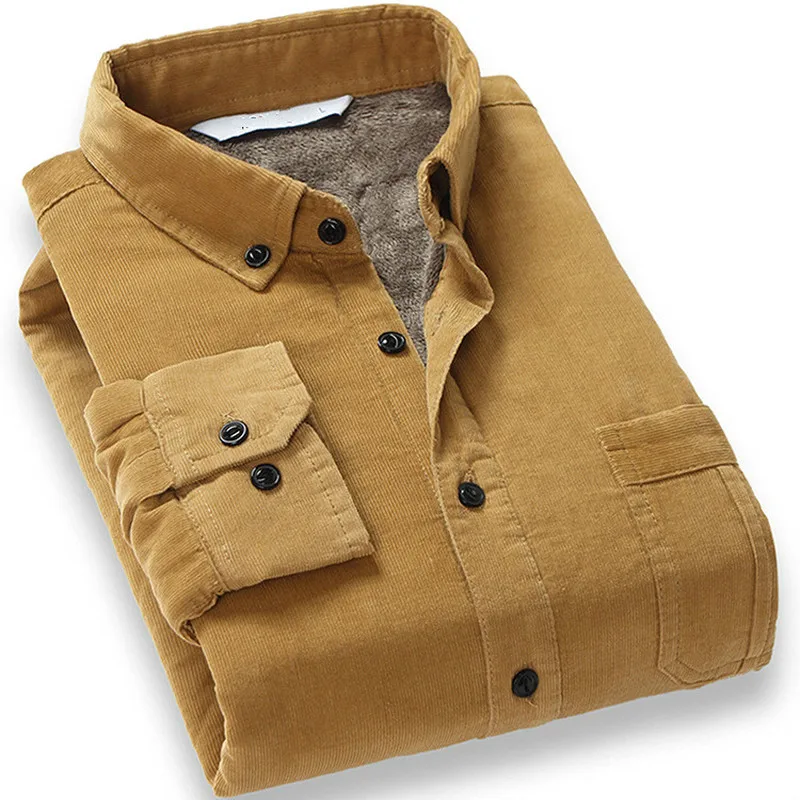 Camicia invernale calda in velluto a coste di cotone da uomo di qualità Camicia termica con fodera in pile spesso Camicia a maniche lunghe con fondo Camicie invernali da uomo