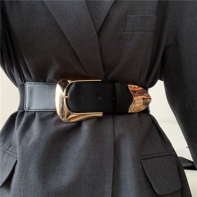 Cinturón elástico con hebilla de aleación grande para mujer, cinturones negros elásticos anchos para vestido, fajas de moda, falda con tirantes en la cintura, regalos para niñas