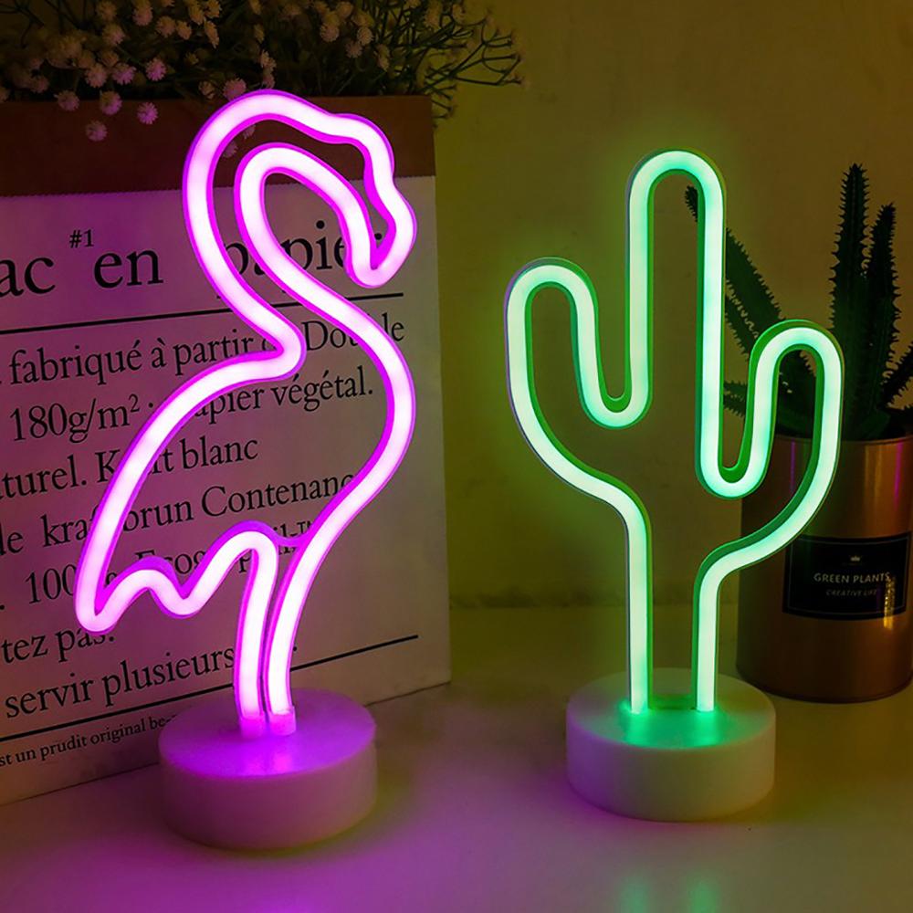 Batterie/USB LED Neon Nachtlicht Zeichen Flamingo Einhorn Kokospalme Kaktus Ananas Tischlampe Kinder Schlafzimmer Weihnachten Kunst Dekor