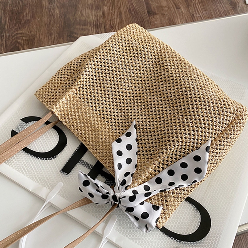 ผ้าพันคอผ้าไหมผู้หญิงฟางทอ Tote กระเป๋าสะพาย Casual ทอผ้าไหล่กระเป๋าขนาดใหญ่ความจุกระเป๋าเดินทาง Tote กระเป๋ากระเป๋าถือ