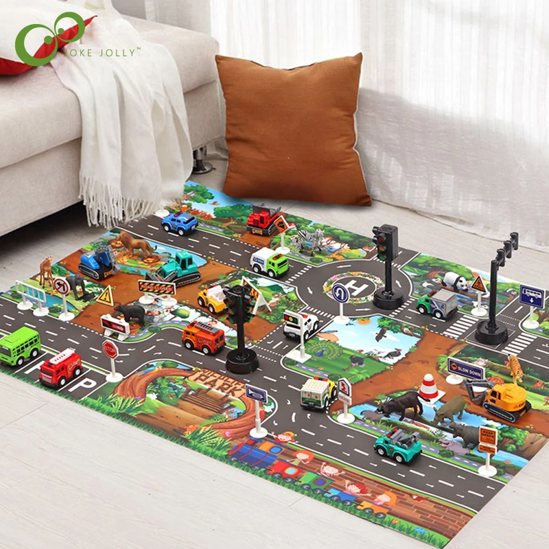 Tapete de jogo do bebê cidade tráfego estrada mapa tapete cidade estacionamento do carro roadmap sinais de trânsito bebê escalada jogando tapete jogo