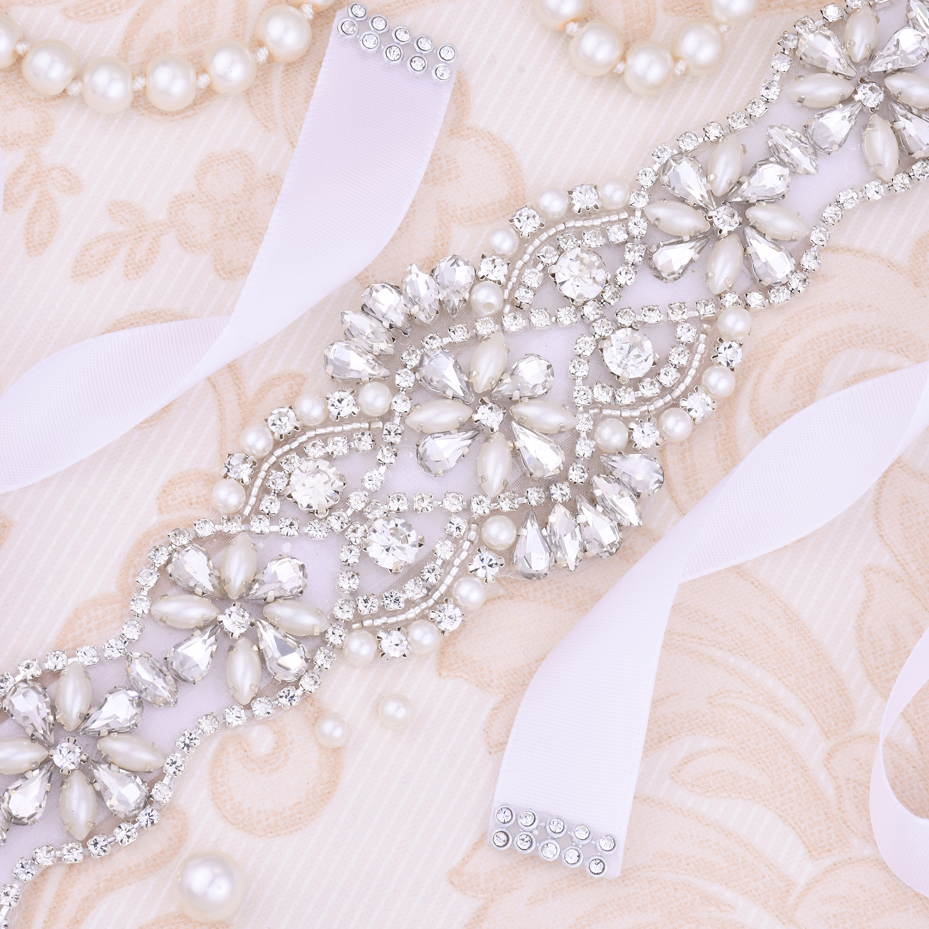 SESTHFAR Perlen Hochzeitsgürtel Kristall Brautgürtel Splitter Strass Satin Brautschärpe Für Hochzeitskleid Zubehör