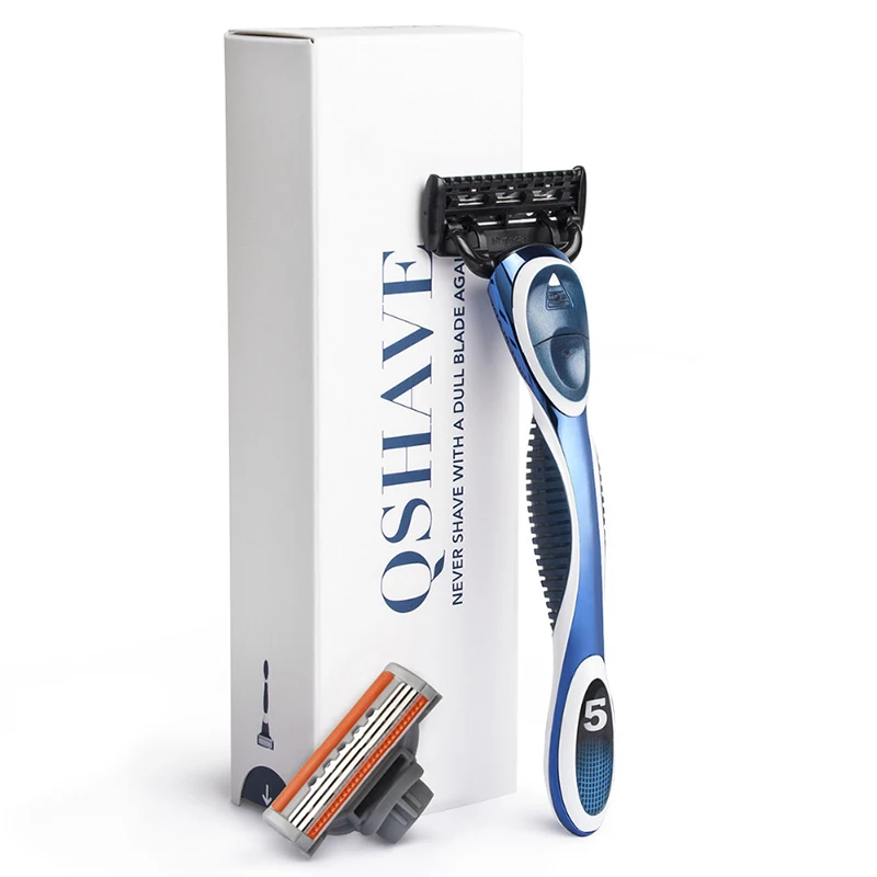 Qshave Blue Men Manual Shaving Trimmer ใบมีดมีดโกน (1 ชิ้น X3 ใบมีด, 1 ชิ้น X5 ใบมีด)