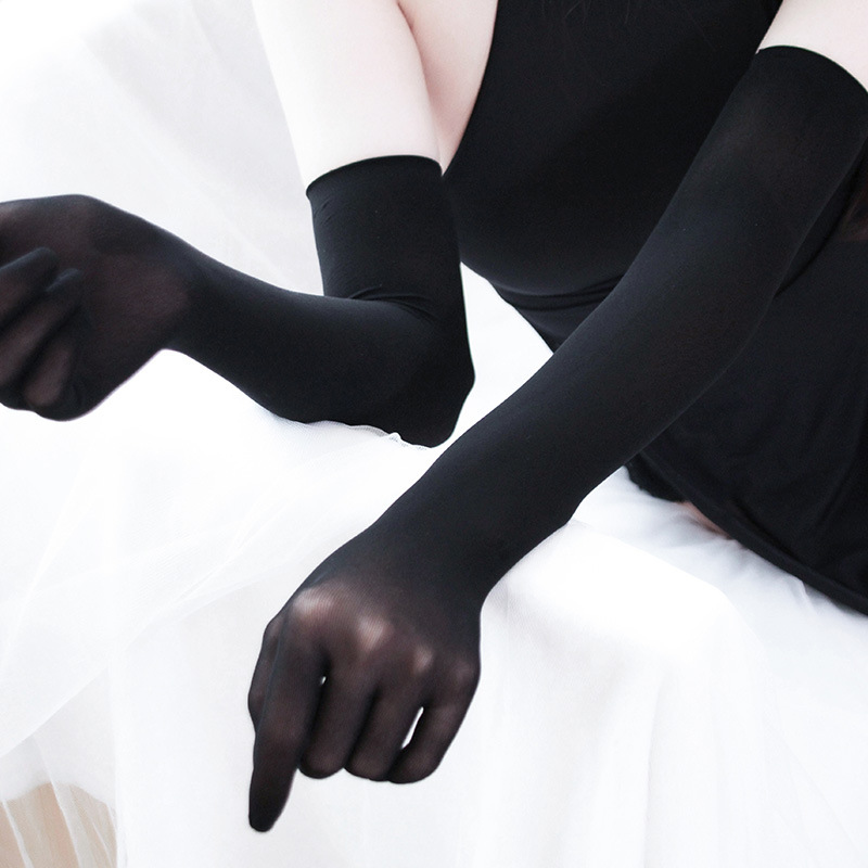 Sexy renda fina transparente oco respirável luvas longas sem costura alta elasticidade sólida mulher homem branco preto meia luvas