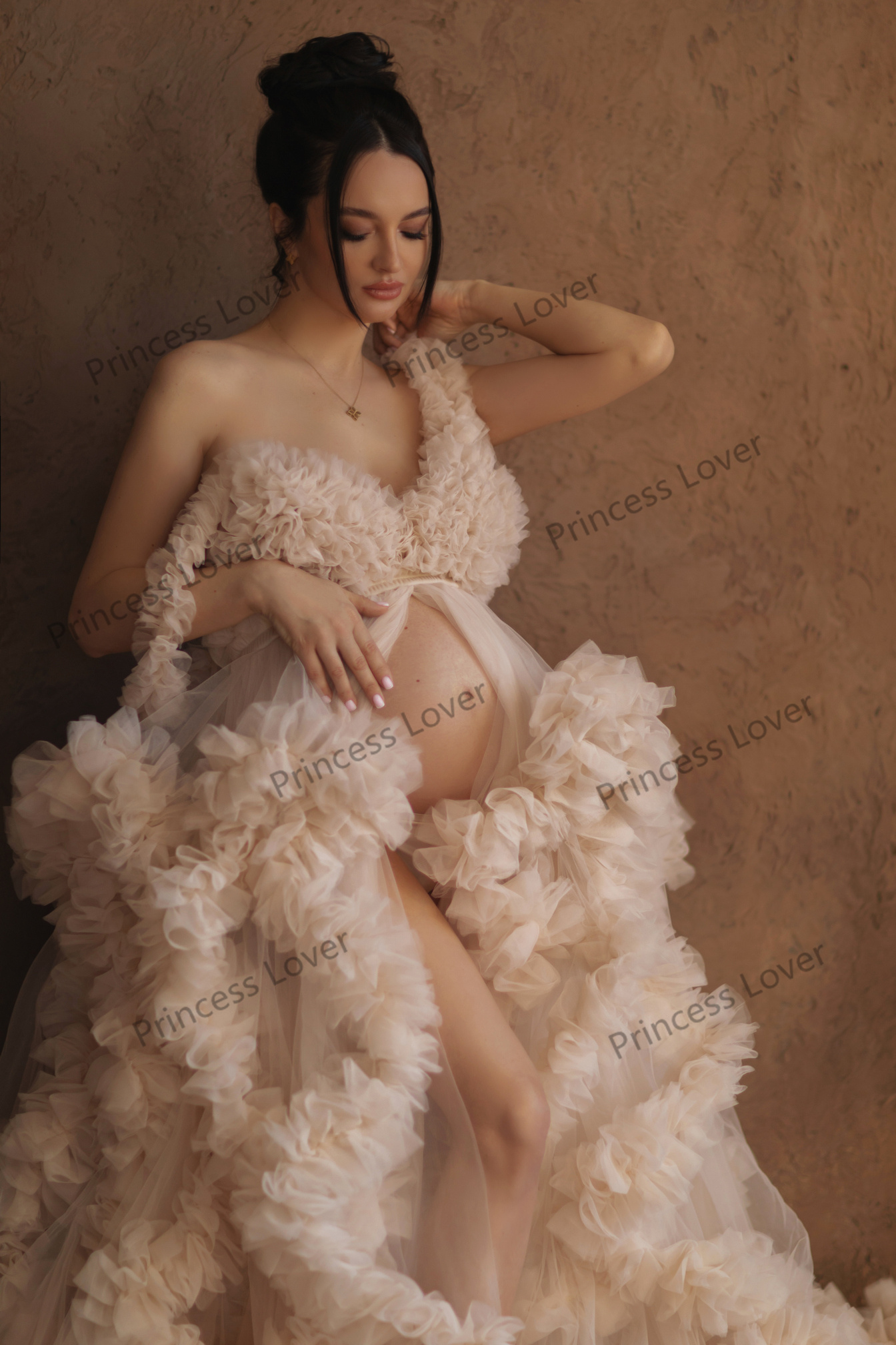 ชุดคลุมท้องถ่ายภาพหรูหรา Ruffle Robe สําหรับอาบน้ําทารกеTulle Wrap Fluffy ชุดชั้นในเจ้าสาว