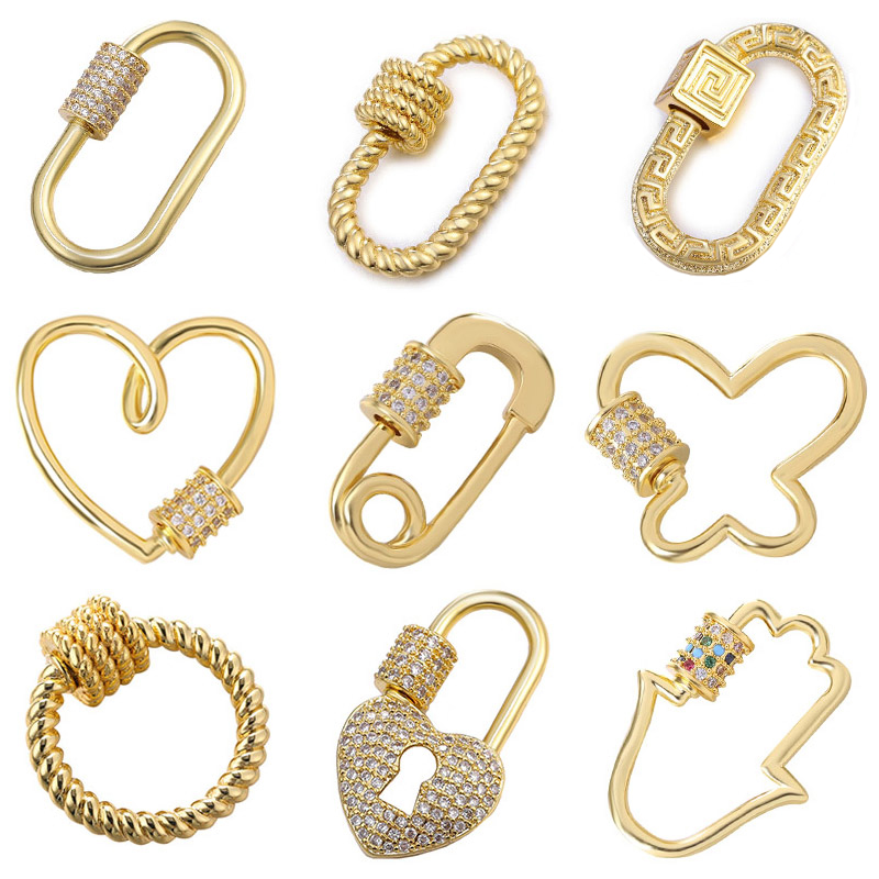Juya Handmade Creative 18K Gold Plated Brass Screw Locks Carabiner Clasps Accessories For DIY Mesh Chains Pendant Jewelry Making