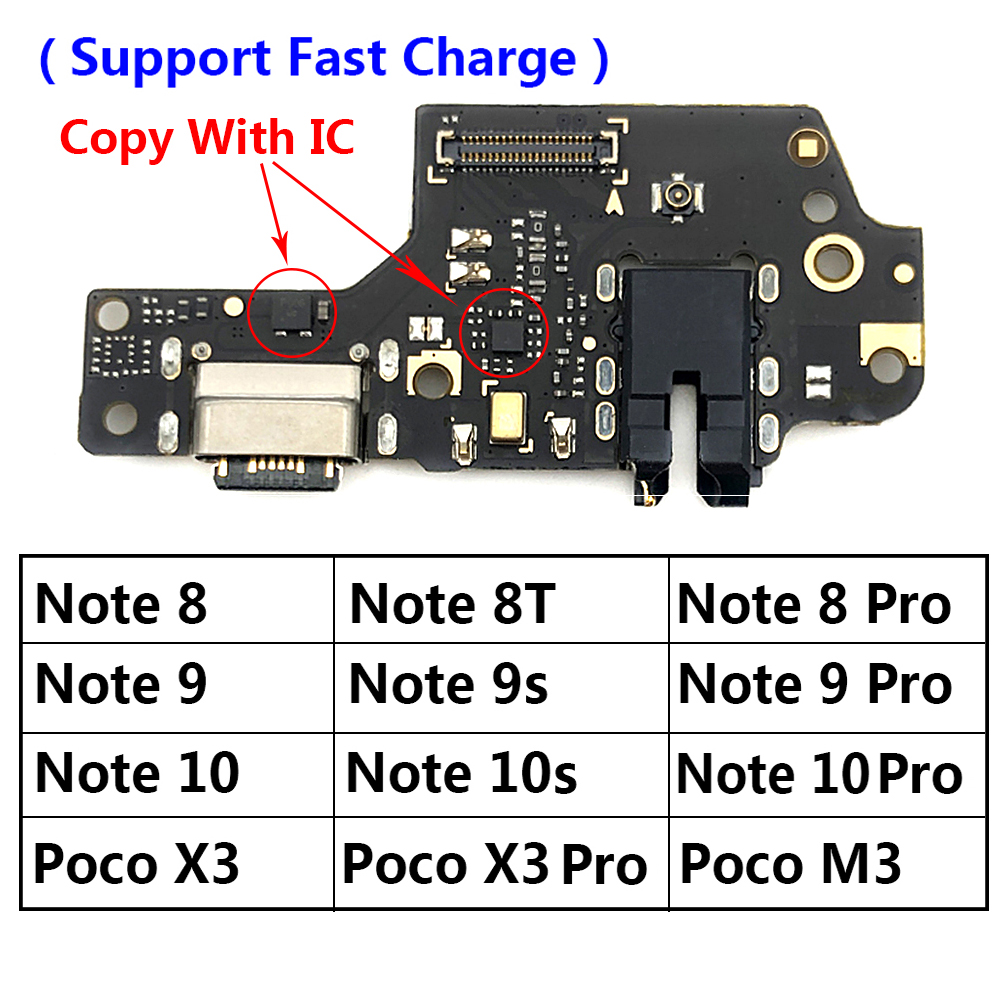 Placa de puerto de carga USB, conector de Cable flexible para Xiaomi Poco X3 M4 Pro M3 Redmi Note 7 8 8T 9S 9 10 10s 11 Pro 4G 5G, micrófono