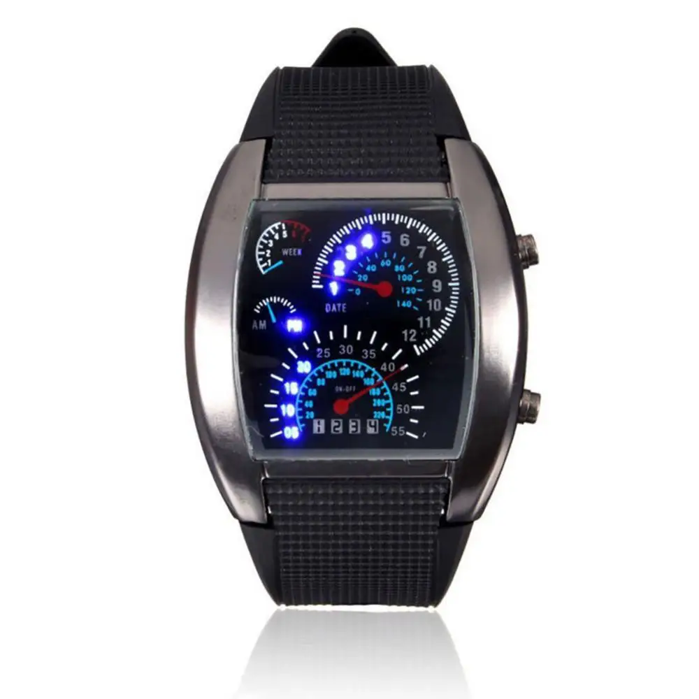 ขายร้อน!!!มาใหม่ล่าสุดแฟชั่นผู้ชายผู้หญิง LED Digital Dashboard รูปแบบ Dial นาฬิกาข้อมือกีฬาของขวัญ