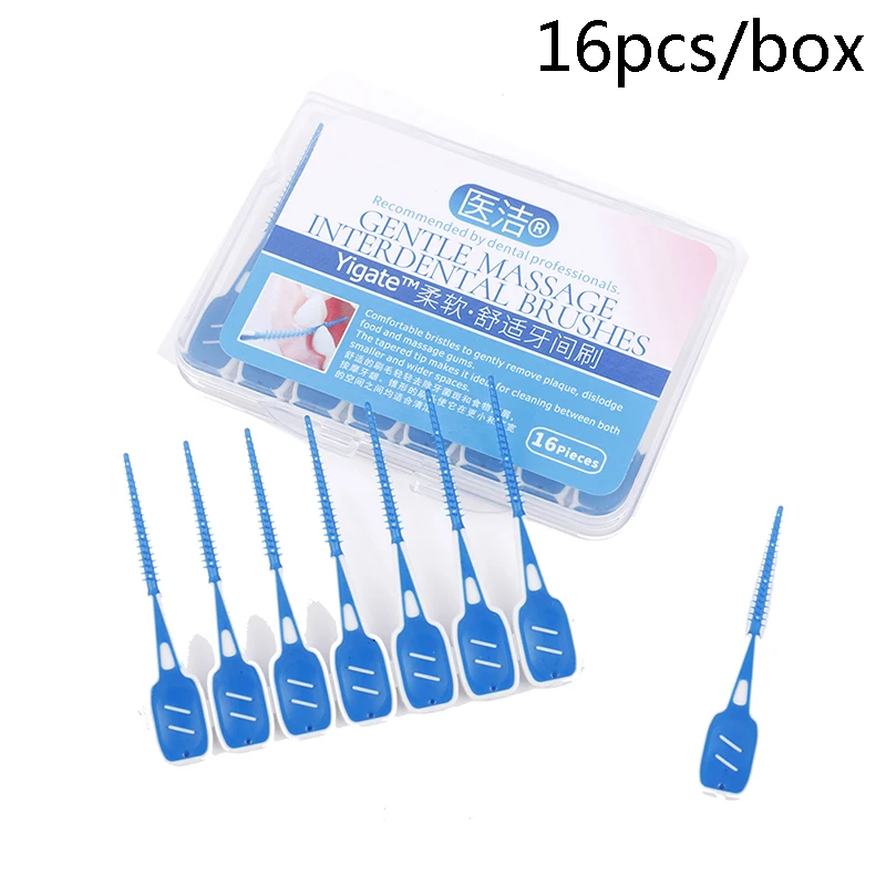 16pcs 부드러운 실리콘 치간 칫솔질 청소 치실 성인 칫솔 이쑤시개 칫솔 치과 휴대용 구강 관리 도구 뜨거운