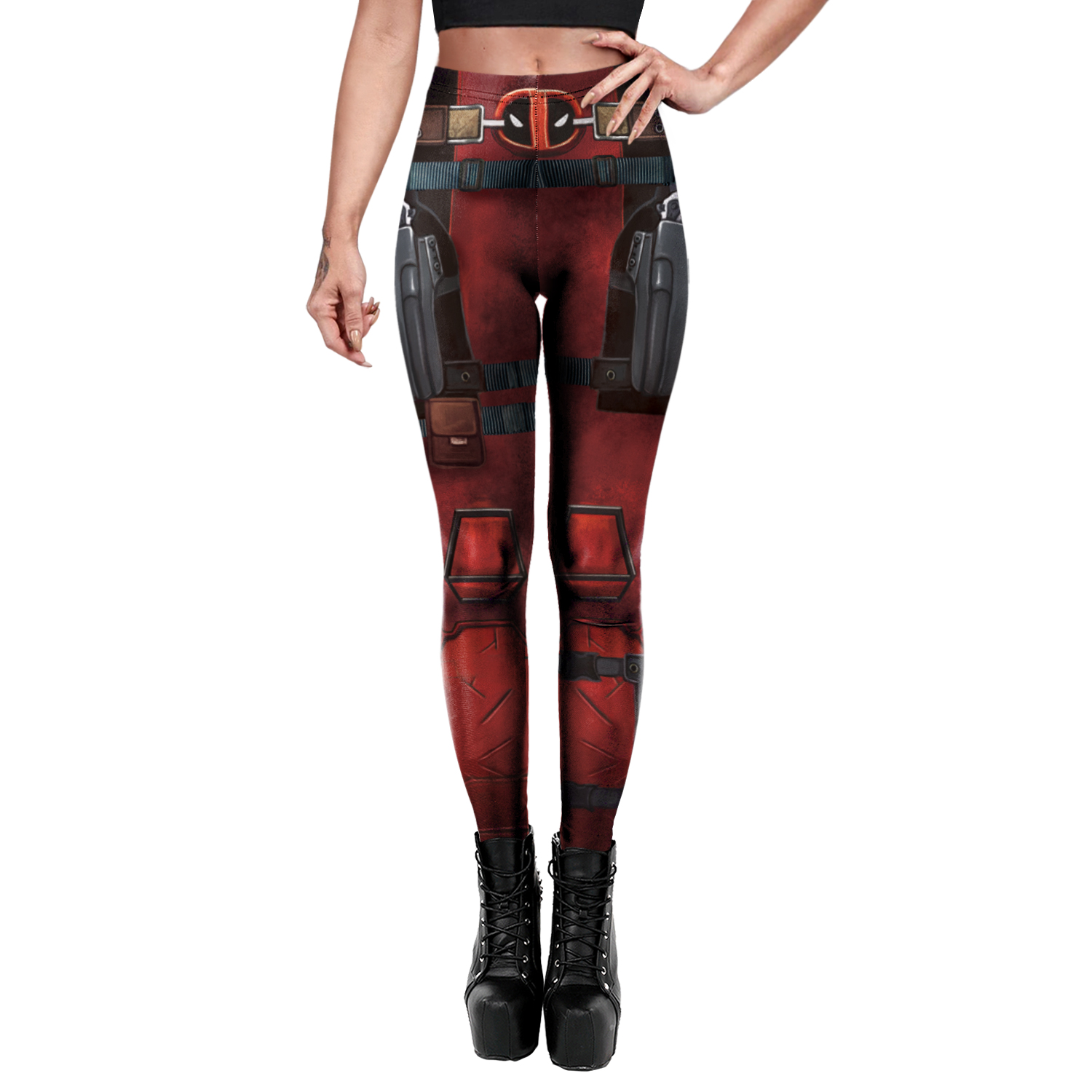 Nadanbao-Leggings de estilo gótico para mujer, pantalones elásticos ajustados con estampado 3D de Deadpool, color negro, para Yoga y ocio callejero