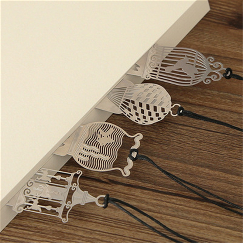 4 ピース/ロットかわいいかわいいクリエイティブ馬鳥かご中空金属ブックマーク定規子供のための学生ギフト学用品