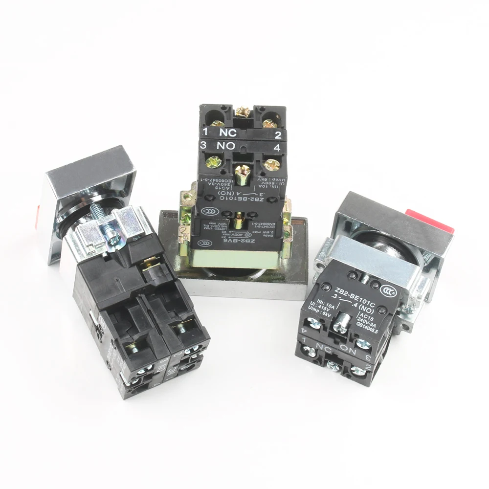 XB2-BW8365 XB2-BW8465 XB2-BL8425 Persegi Ganda Illuminated Push Button Switch dengan Lampu Lampu Sesaat Reset 1NC 1NO 22MM