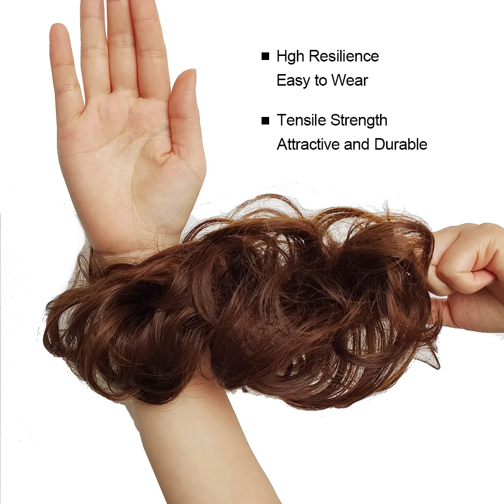 Lộn Xộn Bun Phần Lông Xoăn Gợn Sóng Scrunchies Cho Nữ Updo Bộ Tóc Giả Tổng Hợp Giả Làm Tóc