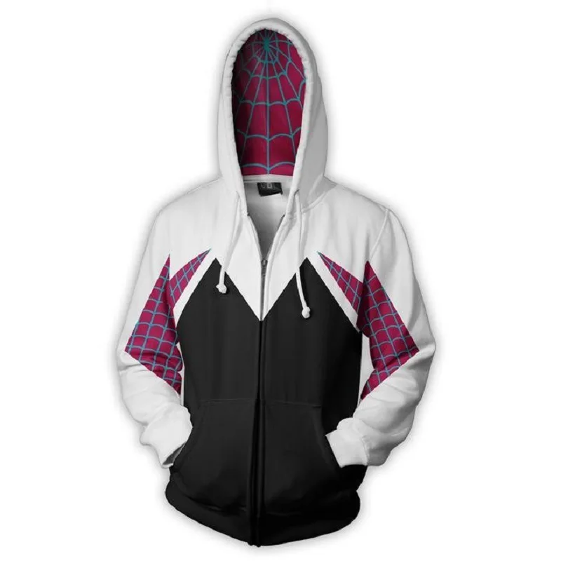 Fantasia de aranha gwen stacy para mulheres e homens, estilo de impressão 3d, jaqueta com zíper, adulto, halloween, cosplay, pulôver, moletom com capuz