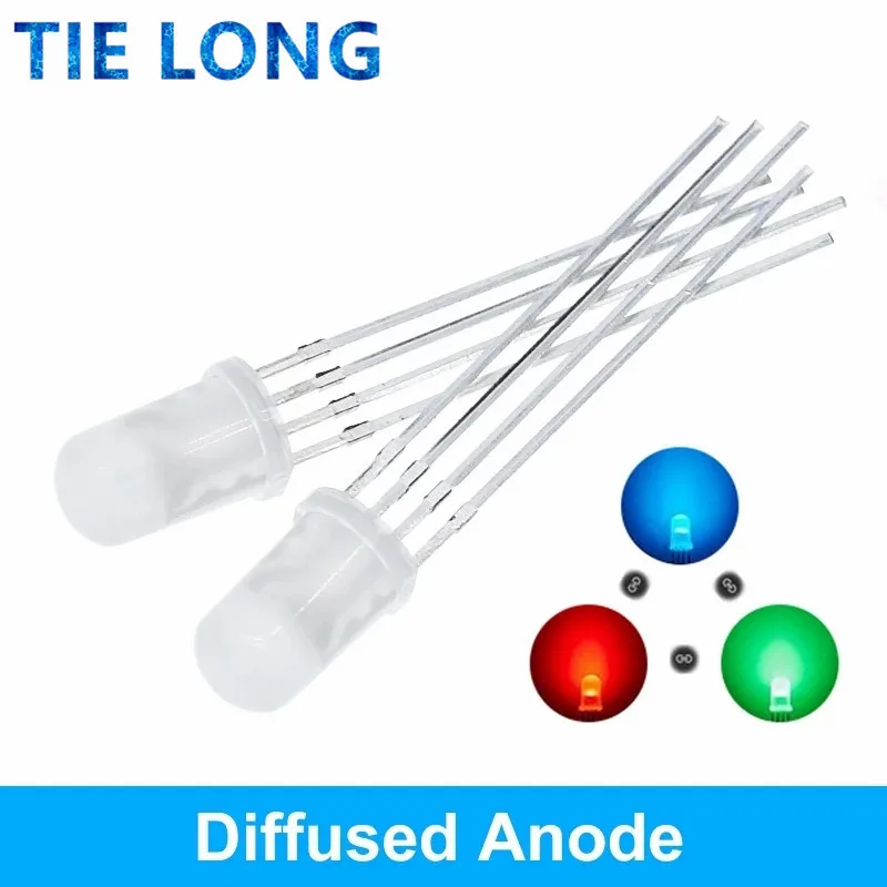 10pcs 5mm RGB LED catodo comune/anodo comune diodi ad emissione tricolore f5 RGB diffuso/evidenziazione trasparente per arduino