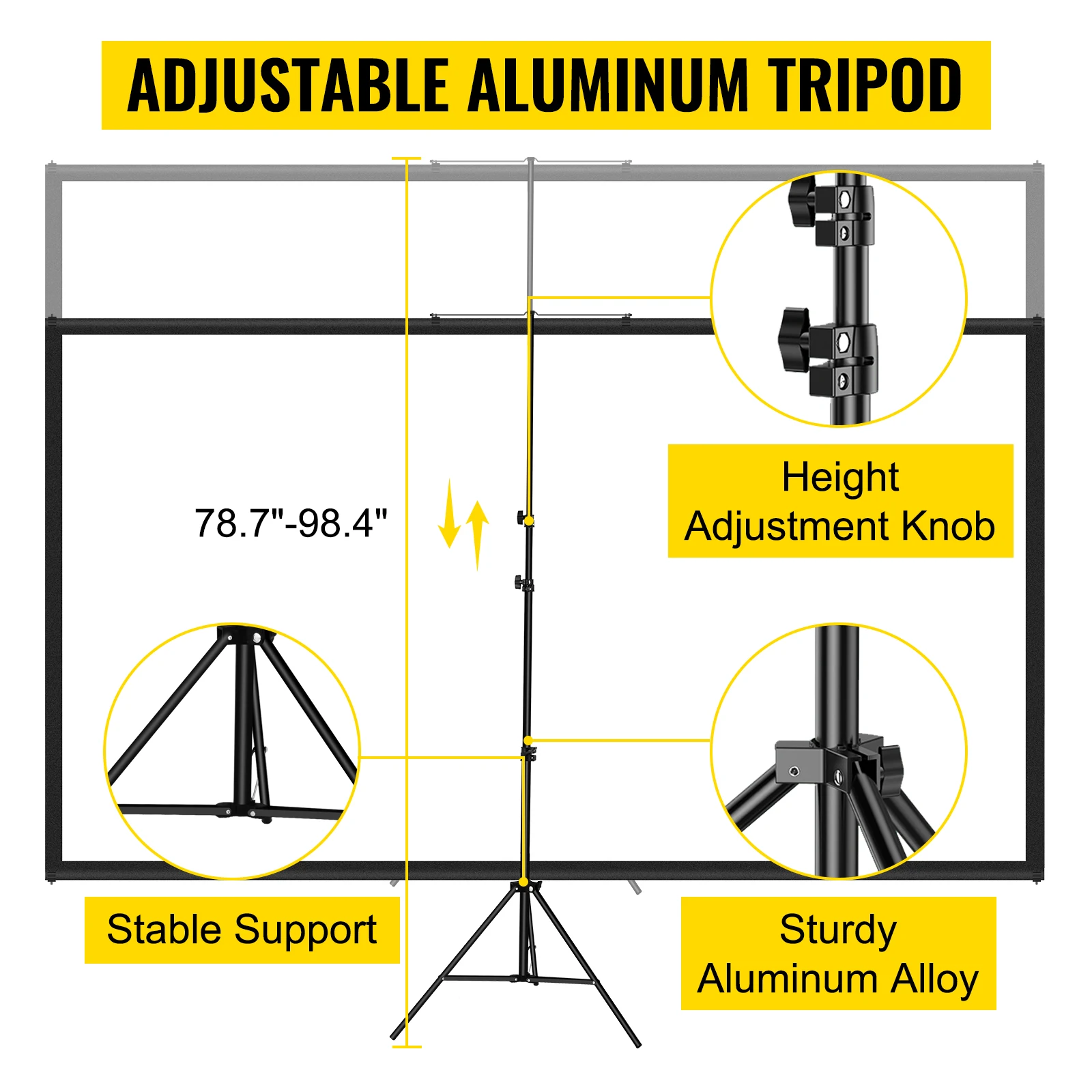 SucceBuy 60 70 80 90 100 Tela de projetor com tripé de 110 polegadas com suporte 16:9 4K HD Cinema doméstico portátil para projeção interna e externa